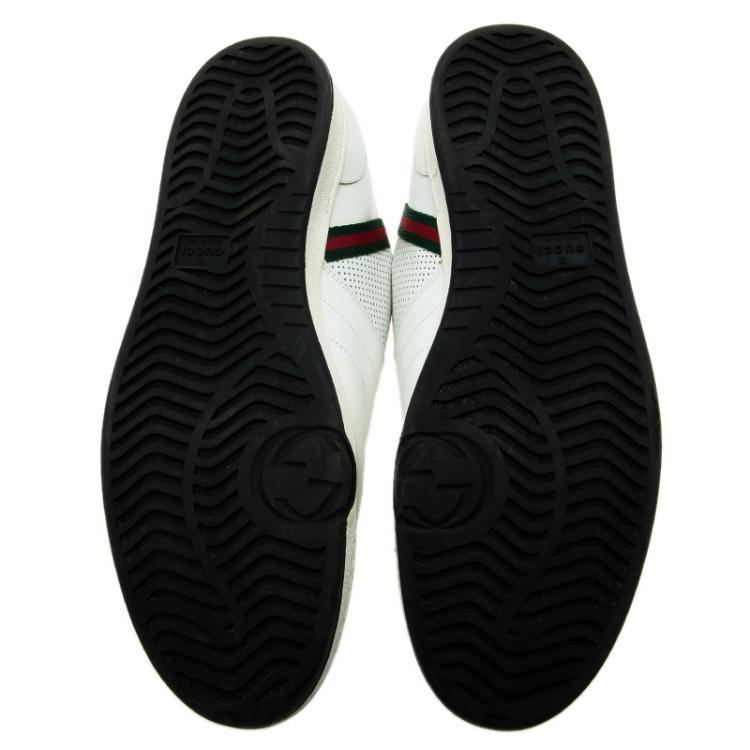 Pre Owned Gucci White Perforated Leather Web Detail Low Top Sneakers Size 44