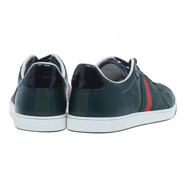 Pre Owned Gucci Green Leather Web Detail Sneakers Size 42