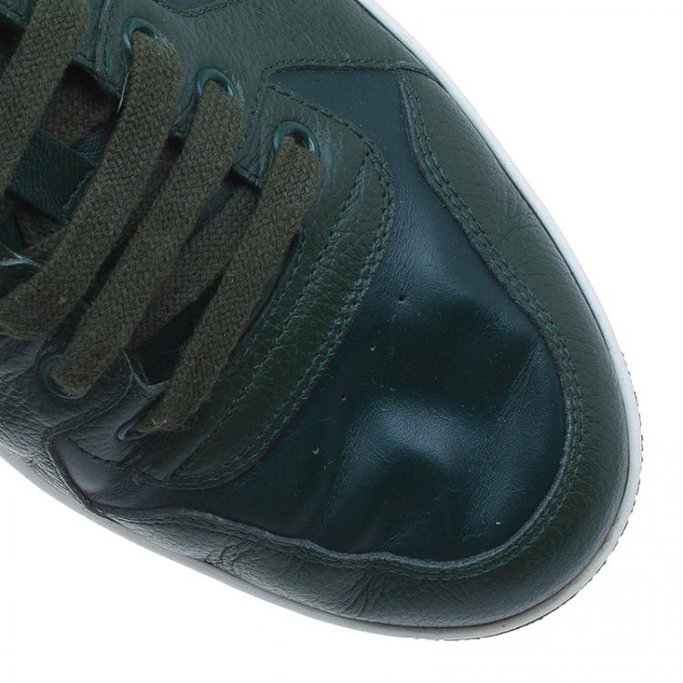 Pre Owned Gucci Green Leather Web Detail Sneakers Size 42