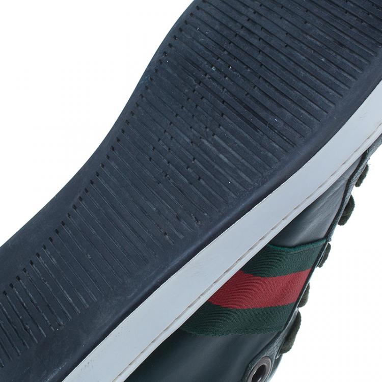 Pre Owned Gucci Green Leather Web Detail Sneakers Size 42