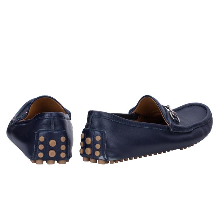 Pre Owned Gucci Blue Leather Horsebit Loafers Size 42.5