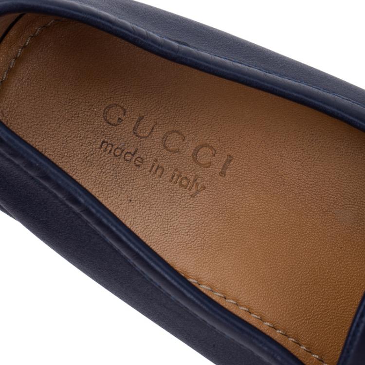 Pre Owned Gucci Blue Leather Horsebit Loafers Size 42.5
