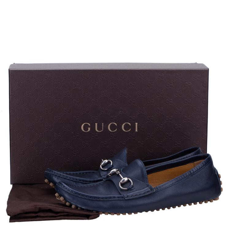 Pre Owned Gucci Blue Leather Horsebit Loafers Size 42.5