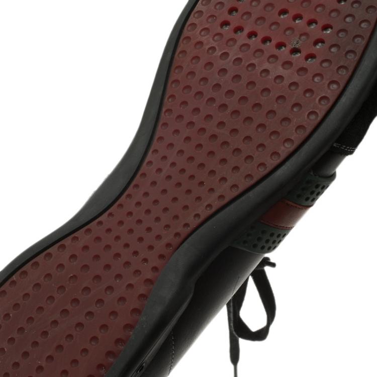 Pre Owned Gucci Gold and Black Leather and Suede Web Detail Sneakers Size 44.5