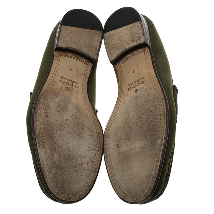 Pre Owned Gucci Green Nubuck Horsebit 1953 Loafers Size 39.5