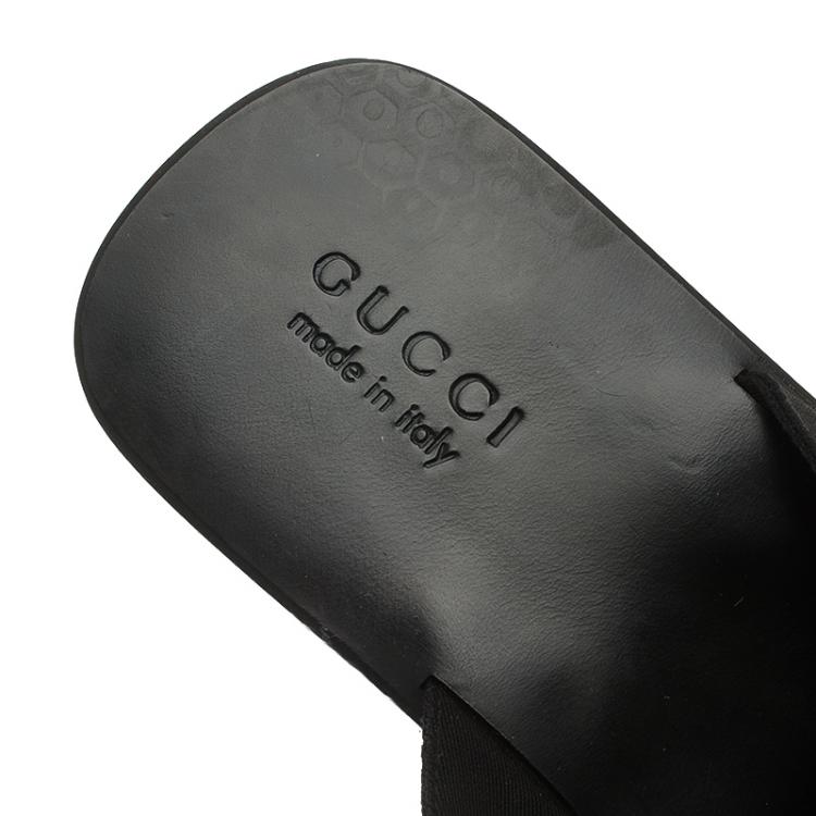 Pre Owned Gucci Black Leather and Webbing Interlocking GG Thong Sandals Size 42