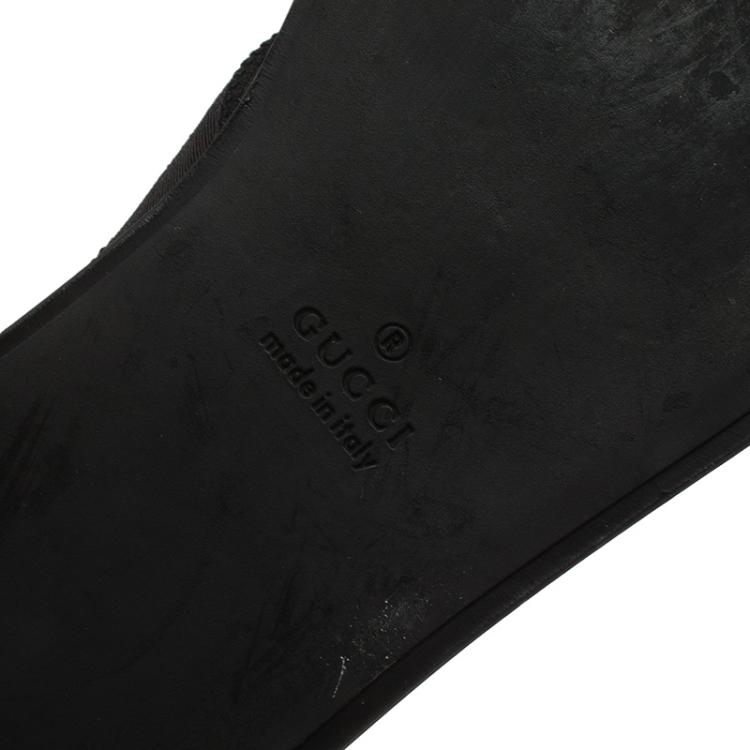 Pre Owned Gucci Black Leather and Webbing Interlocking GG Thong Sandals Size 42