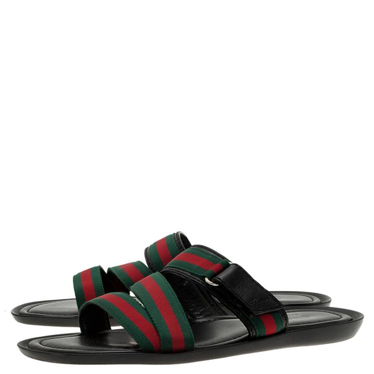 Pre Owned Gucci Web Detail and Leather Flat Sandals Size 42.5