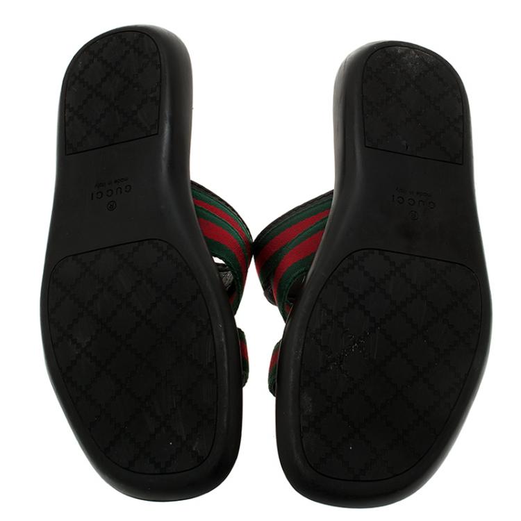 Pre Owned Gucci Web Detail and Leather Flat Sandals Size 42.5