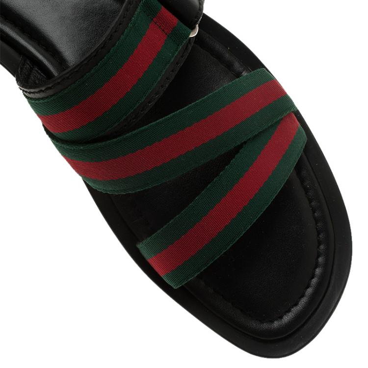 Pre Owned Gucci Web Detail and Leather Flat Sandals Size 42.5