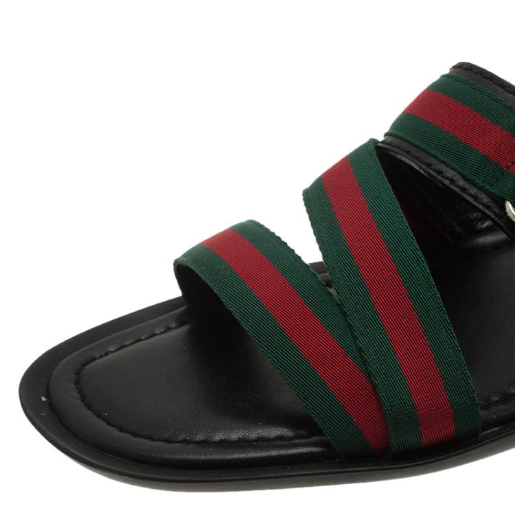Pre Owned Gucci Web Detail and Leather Flat Sandals Size 42.5