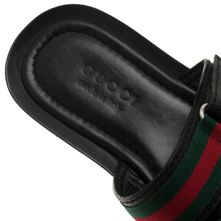Pre Owned Gucci Web Detail and Leather Flat Sandals Size 42.5