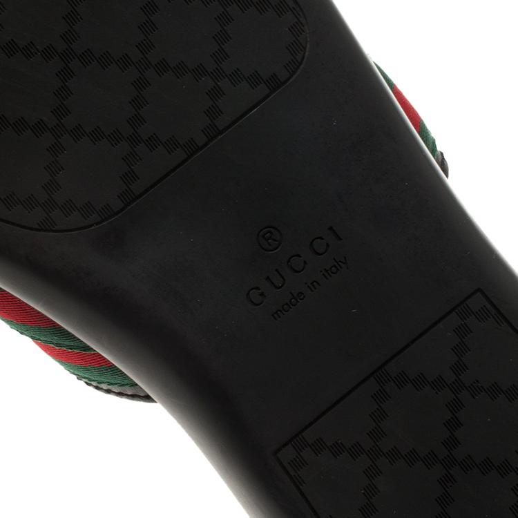 Pre Owned Gucci Web Detail and Leather Flat Sandals Size 42.5