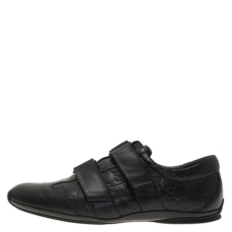 Pre Owned Gucci Black Guccissima Leather Velcro Sneakers Size 42