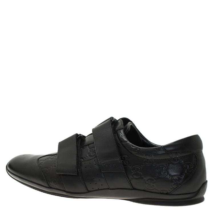 Pre Owned Gucci Black Guccissima Leather Velcro Sneakers Size 42