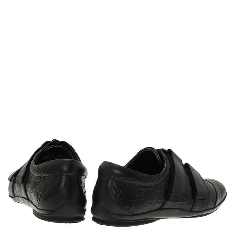 Pre Owned Gucci Black Guccissima Leather Velcro Sneakers Size 42