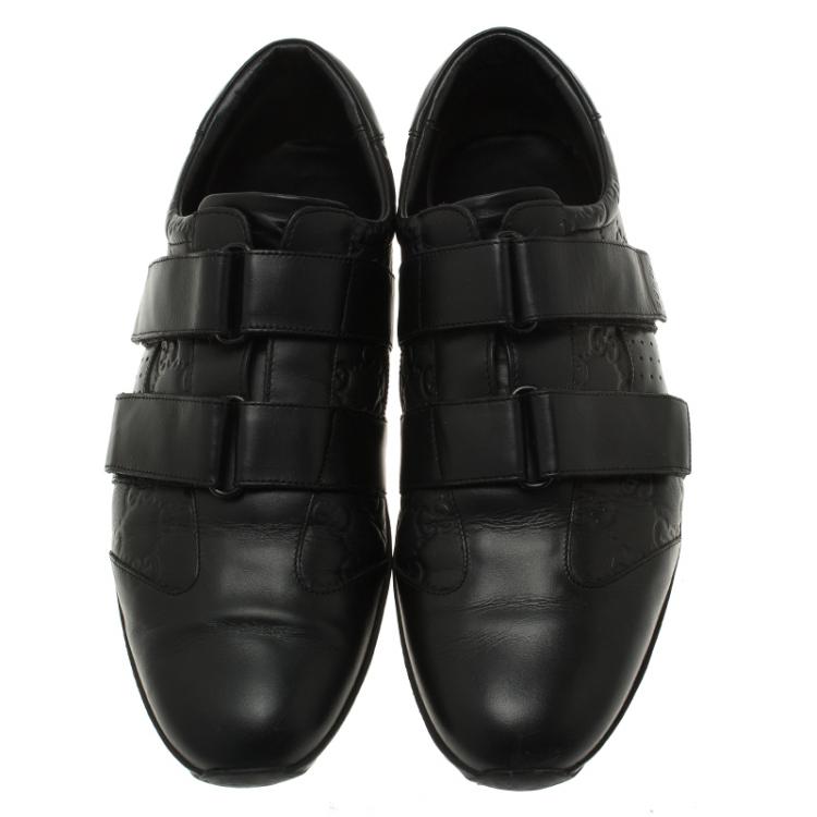 Pre Owned Gucci Black Guccissima Leather Velcro Sneakers Size 42
