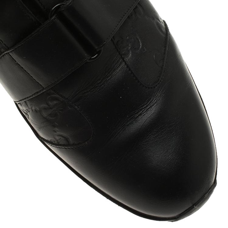 Pre Owned Gucci Black Guccissima Leather Velcro Sneakers Size 42
