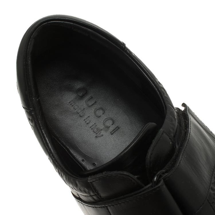 Pre Owned Gucci Black Guccissima Leather Velcro Sneakers Size 42