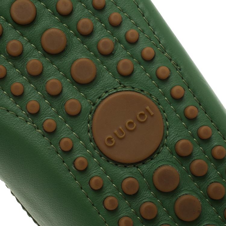 Pre Owned Gucci Green Leather Web Detail Loafers Size 43