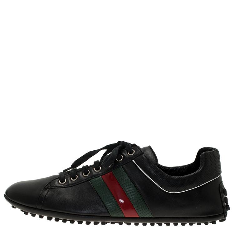 Pre Owned Gucci Black Leather Sneakers Size 42.5