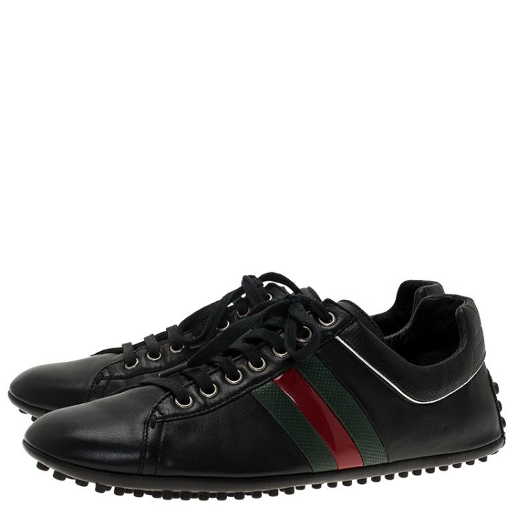 Pre Owned Gucci Black Leather Sneakers Size 42.5