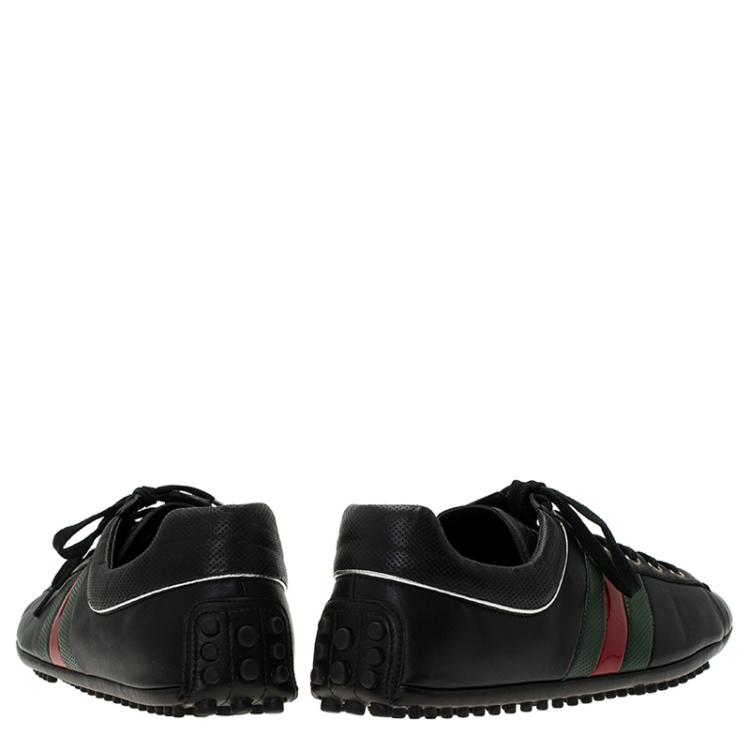 Pre Owned Gucci Black Leather Sneakers Size 42.5