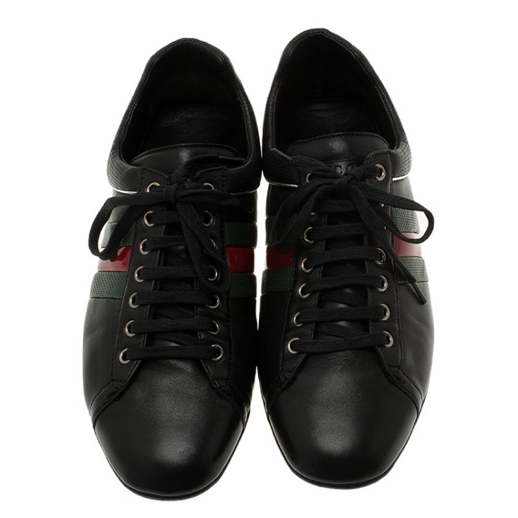Pre Owned Gucci Black Leather Sneakers Size 42.5