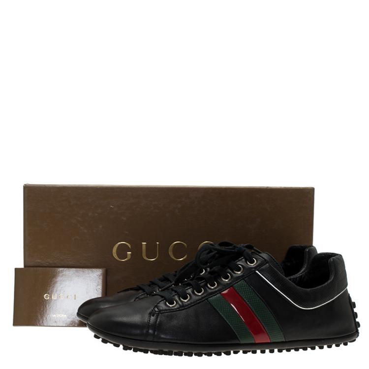 Pre Owned Gucci Black Leather Sneakers Size 42.5