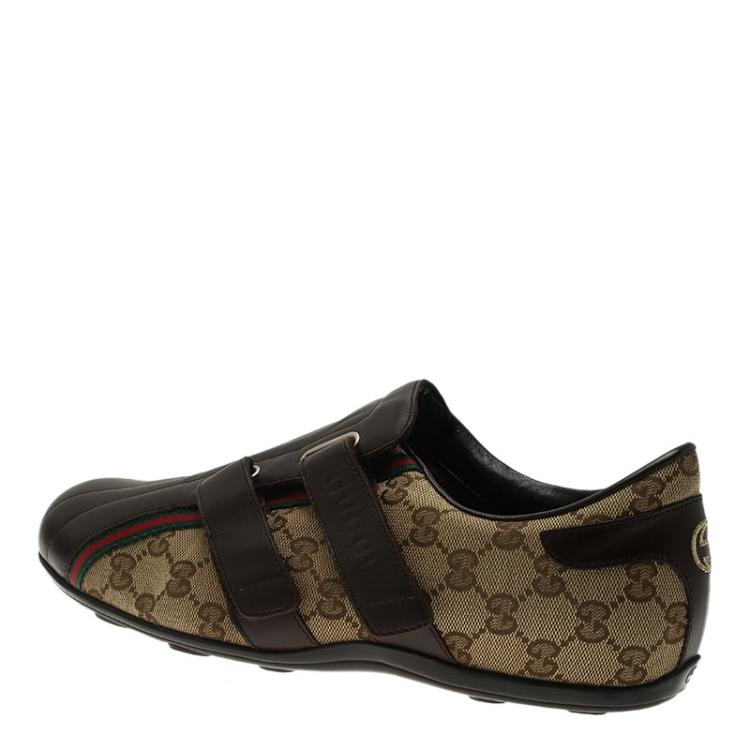 Pre Owned Gucci Brown Guccissima Canvas and Leather Velcro Sneakers Size 42.5