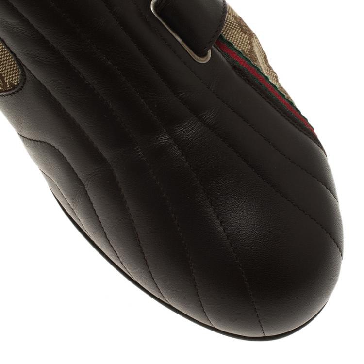 Pre Owned Gucci Brown Guccissima Canvas and Leather Velcro Sneakers Size 42.5