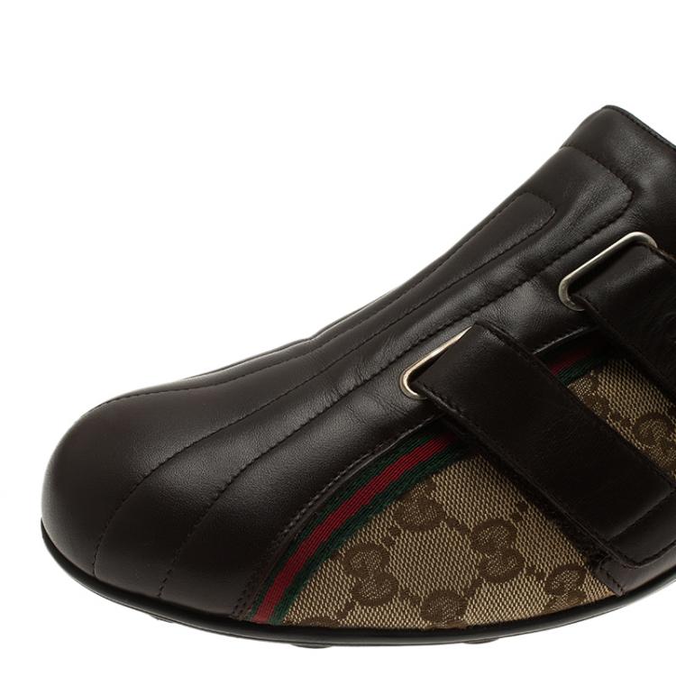 Pre Owned Gucci Brown Guccissima Canvas and Leather Velcro Sneakers Size 42.5