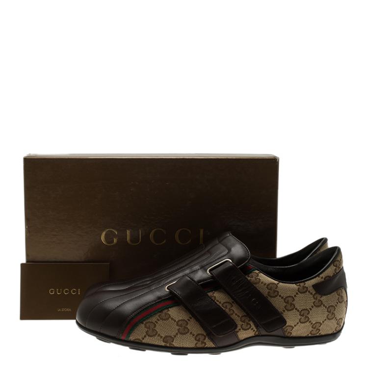 Pre Owned Gucci Brown Guccissima Canvas and Leather Velcro Sneakers Size 42.5