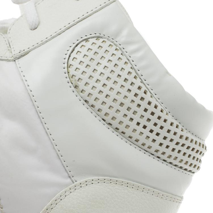 Pre Owned Gucci White Leather and Fabric  High Top Sneakers Size 44