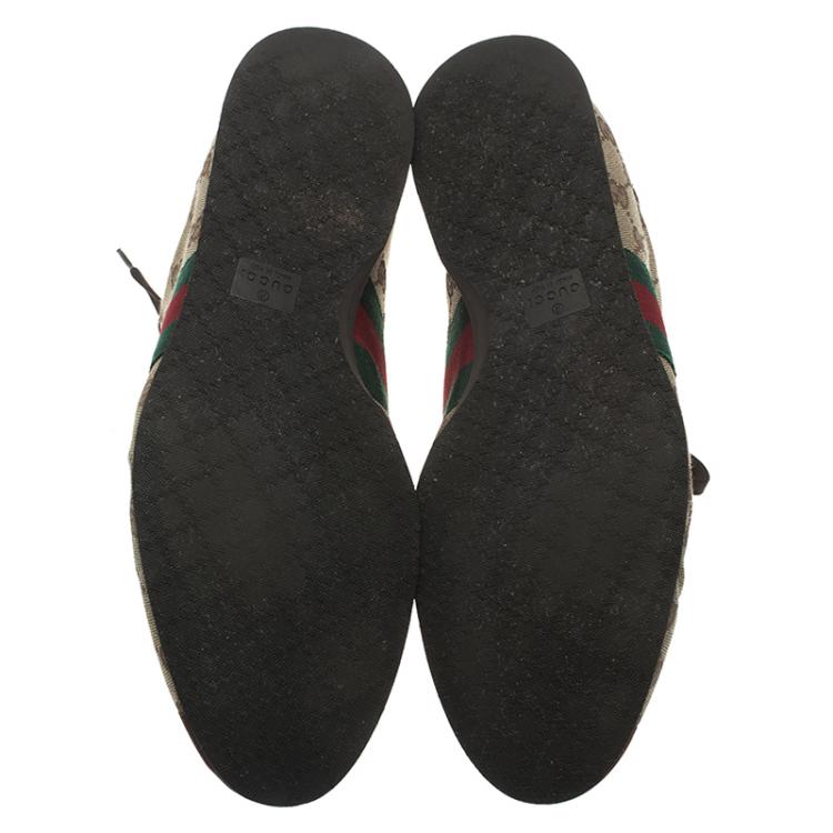 Pre Owned Gucci Beige Canvas and Suede Guccisima Web Detail Sneakers Size 43.5