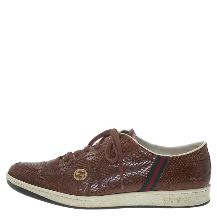 Pre Owned Gucci Brown Python Web Detail Sneakers Size 44
