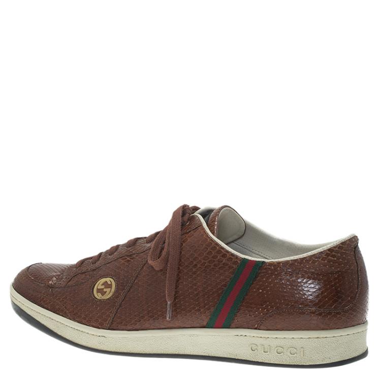 Pre Owned Gucci Brown Python Web Detail Sneakers Size 44