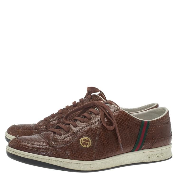Pre Owned Gucci Brown Python Web Detail Sneakers Size 44