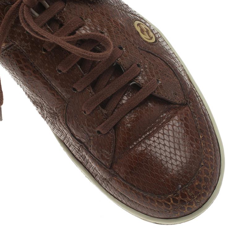 Pre Owned Gucci Brown Python Web Detail Sneakers Size 44