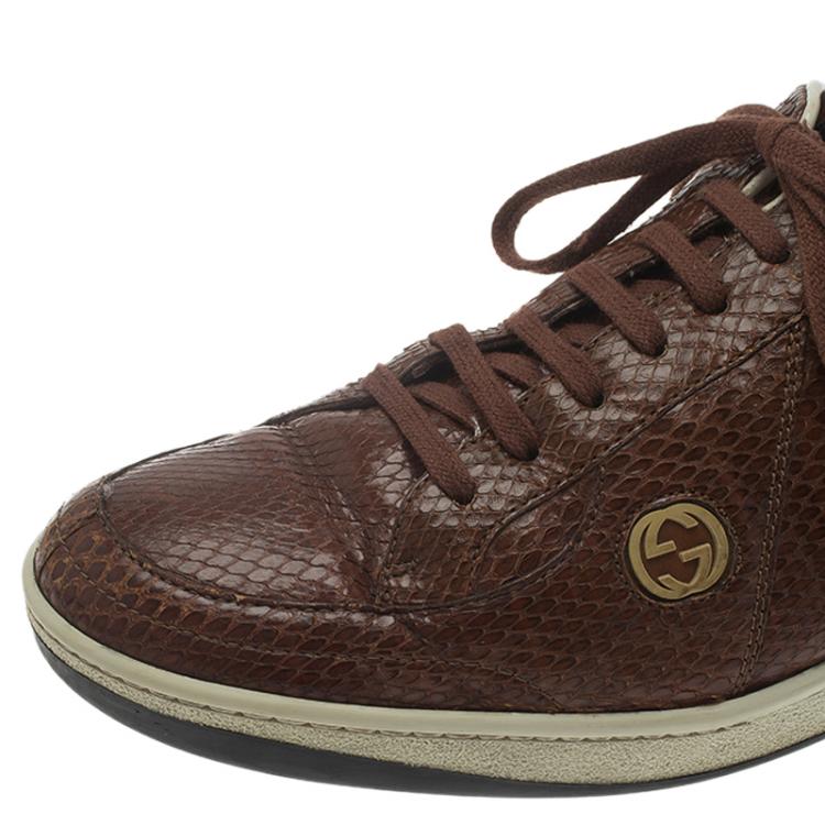 Pre Owned Gucci Brown Python Web Detail Sneakers Size 44