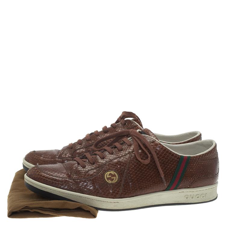 Pre Owned Gucci Brown Python Web Detail Sneakers Size 44