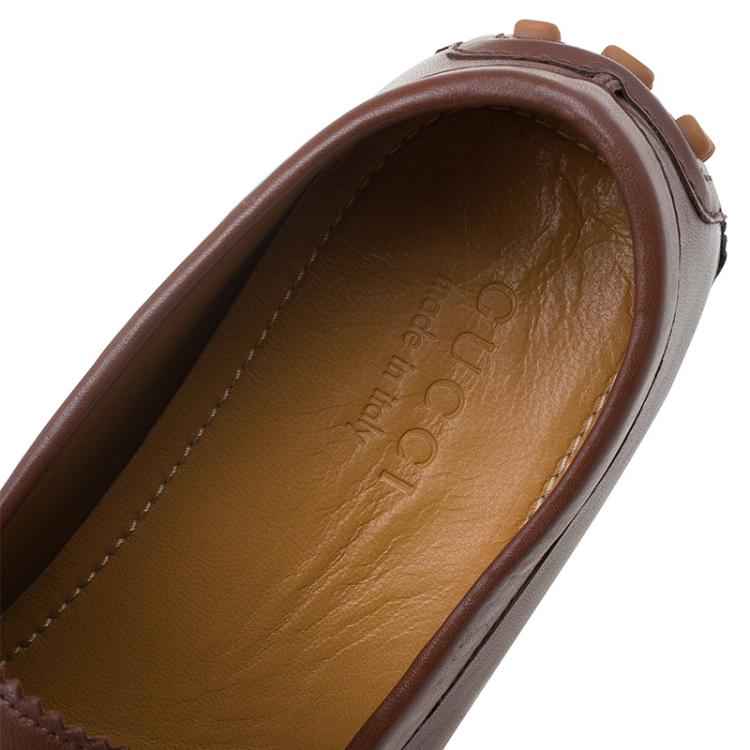 Pre Owned Gucci Brown Leather Bamboo Horsebit Web Detail Loafers Size 42