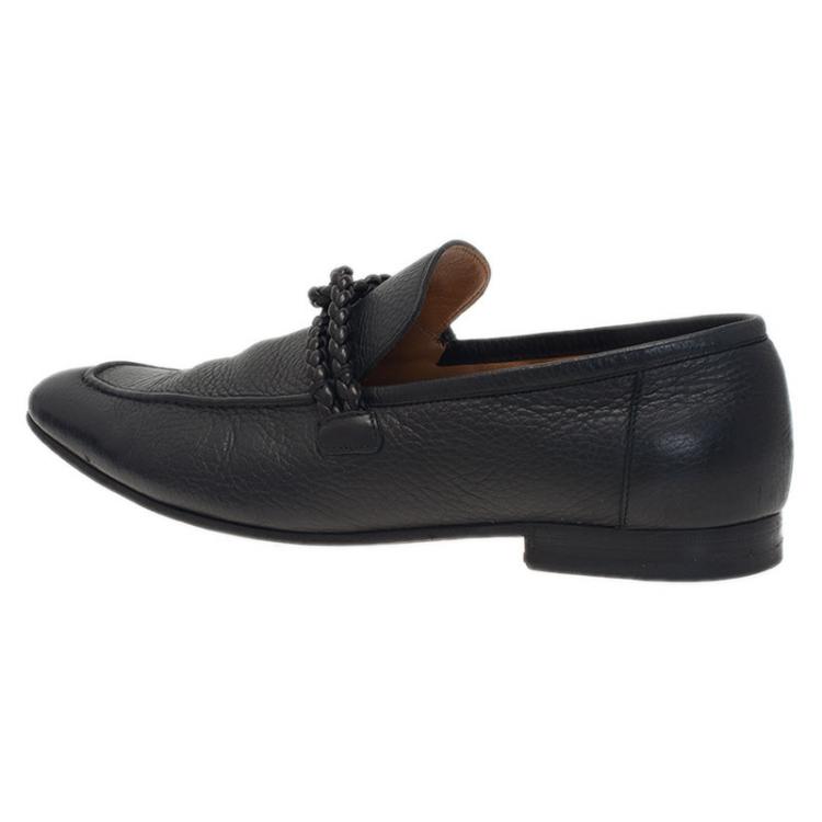 Pre Owned Gucci Black Leather Braided Strap Loafers Size 43