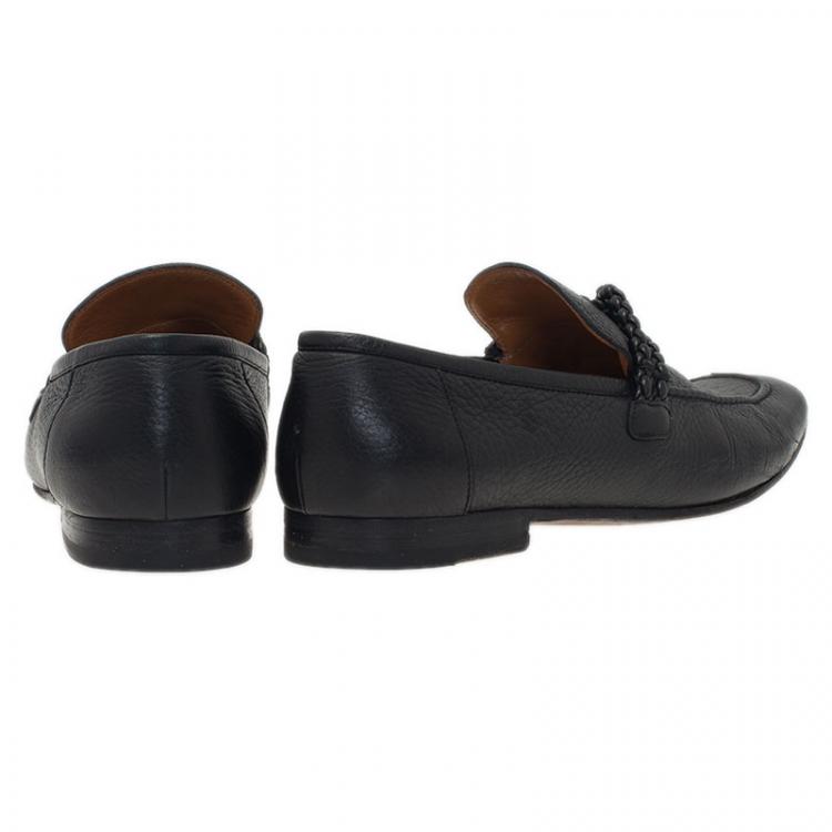 Pre Owned Gucci Black Leather Braided Strap Loafers Size 43
