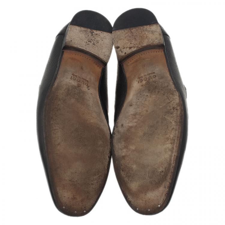 Pre Owned Gucci Black Leather Braided Strap Loafers Size 43