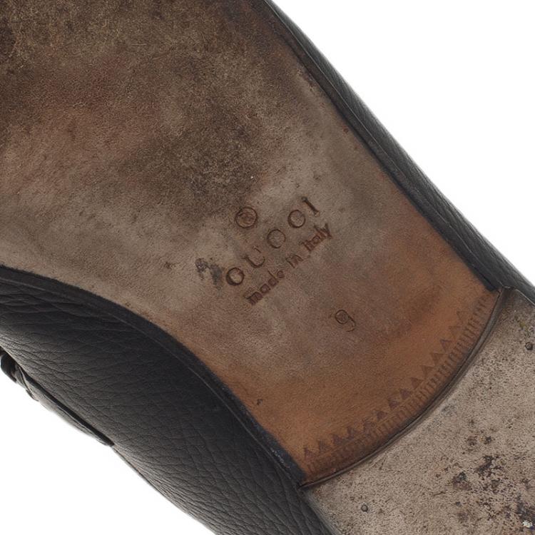 Pre Owned Gucci Black Leather Braided Strap Loafers Size 43