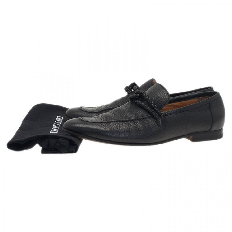 Pre Owned Gucci Black Leather Braided Strap Loafers Size 43