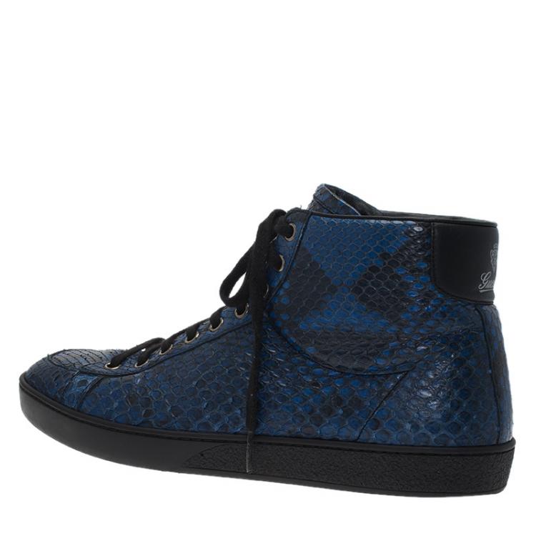 Pre Owned Gucci Blue Python High Top Sneakers Size 41.5