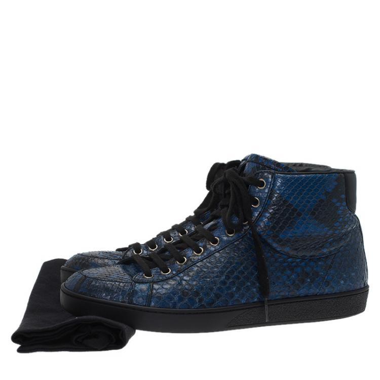 Pre Owned Gucci Blue Python High Top Sneakers Size 41.5