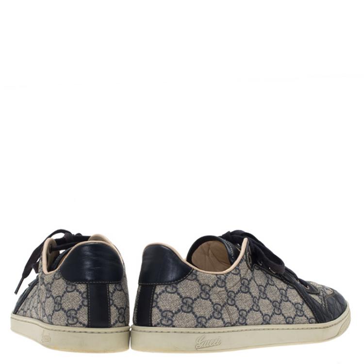 Pre Owned Gucci Blue GG Supreme Canvas and Crocodile Trim Sneakers Size 44